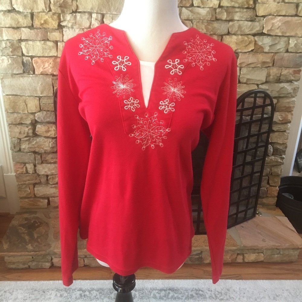 Kim Rogers Red Layered Look Snowflake Top